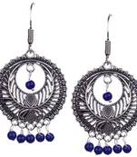 Stunning Oxidised Silver Round Shape And Blue Beads Dangling Earring For Women & Girls