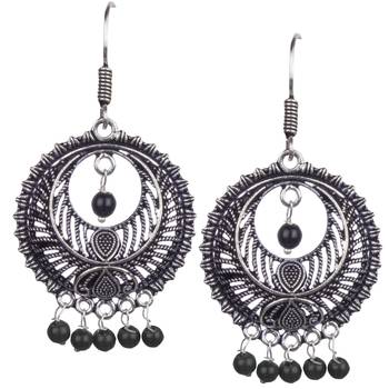 Stunning Oxidised Silver Round Shape And Black Beads Dangling Earring For Women & Girls 1