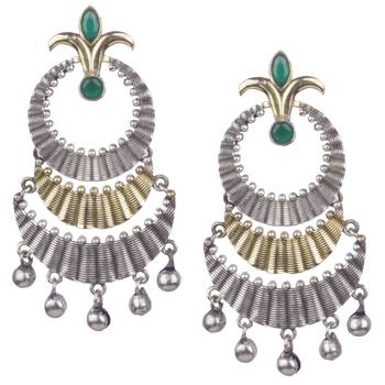 Pleasing Oxidised Silver Two Layer Green Beaded Dangling Earring For Women & Girls 1