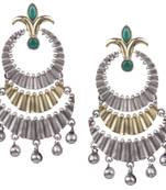 Pleasing Oxidised Silver Two Layer Green Beaded Dangling Earring For Women & Girls
