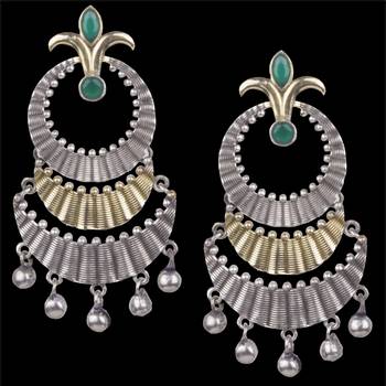 Pleasing Oxidised Silver Two Layer Green Beaded Dangling Earring For Women & Girls 2