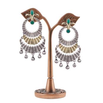 Pleasing Oxidised Silver Two Layer Green Beaded Dangling Earring For Women & Girls 3