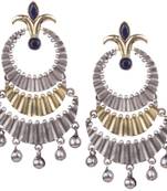 Pleasing Oxidised Silver Two Layer Blue Beaded Dangling Earring For Women & Girls