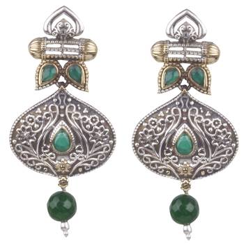 Comely Oxidised Silverleaf Shape Green  Beaded Dangling Earring For Women & Girls 1