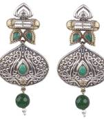 Comely Oxidised Silverleaf Shape Green  Beaded Dangling Earring For Women & Girls