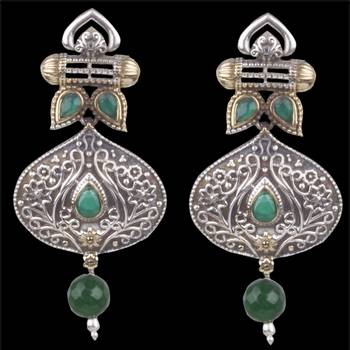 Comely Oxidised Silverleaf Shape Green  Beaded Dangling Earring For Women & Girls 2
