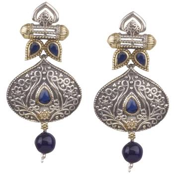 Comely Oxidised Silver Leaf Shape Blue Beaded Dangling Earring For Women & Girls 1