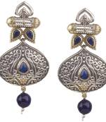Comely Oxidised Silver Leaf Shape Blue Beaded Dangling Earring For Women & Girls
