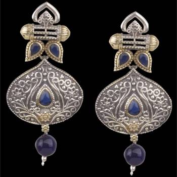 Comely Oxidised Silver Leaf Shape Blue Beaded Dangling Earring For Women & Girls 2