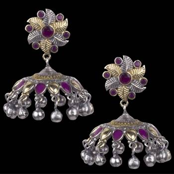 Pretty Oxidised Silver Pink & Gold Beaded Earring For Women & Girls 2