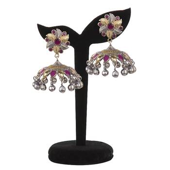 Pretty Oxidised Silver Pink & Gold Beaded Earring For Women & Girls 3