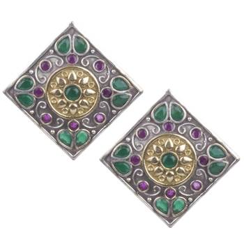 Elegant Oxidised Silver Sqare Shape Green & Red Beaded Earring For Woman & Girls 1