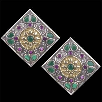 Elegant Oxidised Silver Sqare Shape Green & Red Beaded Earring For Woman & Girls 2