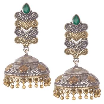 Graceful Oxidised Silver Green Beaded Long Jhumkhi For Women & Girls 1