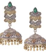 Graceful Oxidised Silver Green Beaded Long Jhumkhi For Women & Girls