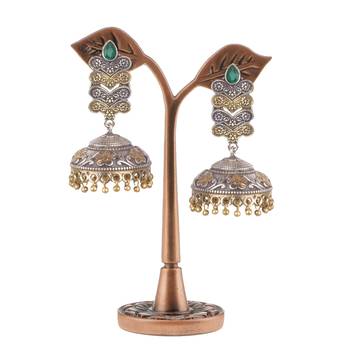 Graceful Oxidised Silver Green Beaded Long Jhumkhi For Women & Girls 3