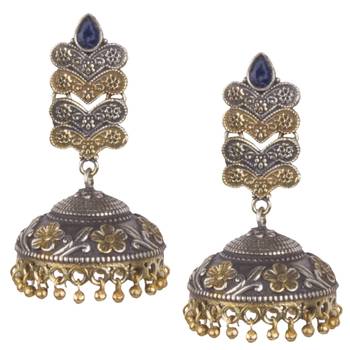 Graceful Oxidised Silver Blue Beaded Long Jhumkhi For Women & Girls 1