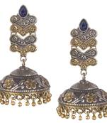 Graceful Oxidised Silver Blue Beaded Long Jhumkhi For Women & Girls