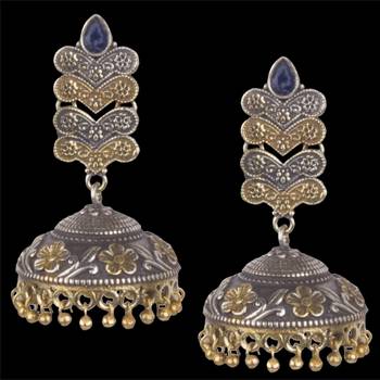 Graceful Oxidised Silver Blue Beaded Long Jhumkhi For Women & Girls 2