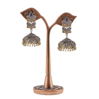 Graceful Oxidised Silver Blue Beaded Long Jhumkhi For Women & Girls 3