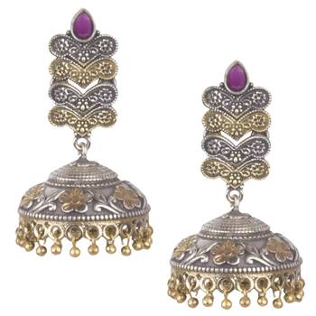Graceful Oxidised Silverpink  Beaded Long Jhumkhi For Women & Girls 1