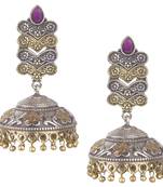 Graceful Oxidised Silverpink  Beaded Long Jhumkhi For Women & Girls