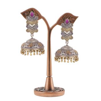 Graceful Oxidised Silverpink  Beaded Long Jhumkhi For Women & Girls 3
