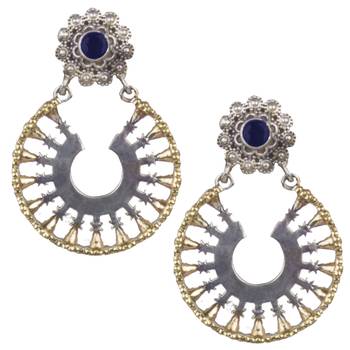 Sublime Oxidised Silver Round Shape & Blue Beaded Dangling Earring For Women & Girls 1