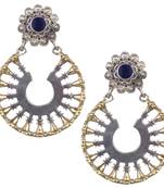 Sublime Oxidised Silver Round Shape & Blue Beaded Dangling Earring For Women & Girls
