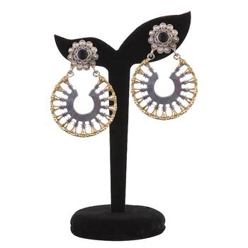 Sublime Oxidised Silver Round Shape & Blue Beaded Dangling Earring For Women & Girls 3