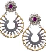 Sublime Oxidised Silver Round Shape & Pink Beaded Dangling Earring For Women & Girls