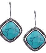 Symmetrical Oxidised Silver With Sky Blue Stone Dangling Earring For Women & Girls