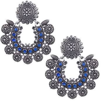 Angetic Silver Oxidised Blue Beaded Stylish Earring For Women & Girls 1