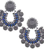Angetic Silver Oxidised Blue Beaded Stylish Earring For Women & Girls
