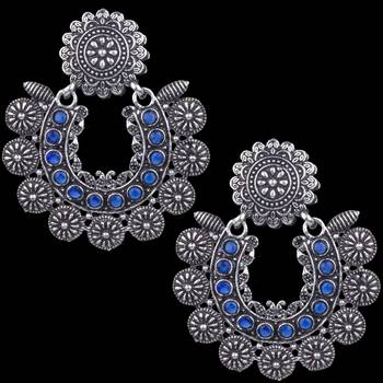 Angetic Silver Oxidised Blue Beaded Stylish Earring For Women & Girls 2