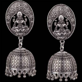Silver Plated Mahalakshmi Handmade  Brass Jhumki Earring For Woman 2