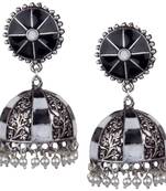 Sightly Oxidised Silver White & Black Minakari With White Pearl Jhumkhi For Women & Girls