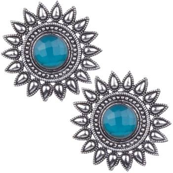 Comely Oxidised Silver Sky Blue Turquoise Stone Brass Stud Earring For Women & Girls 1