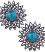 Comely Oxidised Silver Sky Blue Turquoise Stone Brass Stud Earring For Women & Girls
