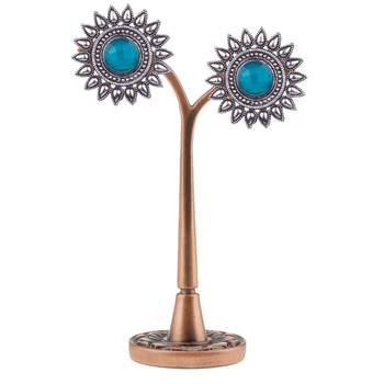 Comely Oxidised Silver Sky Blue Turquoise Stone Brass Stud Earring For Women & Girls 3