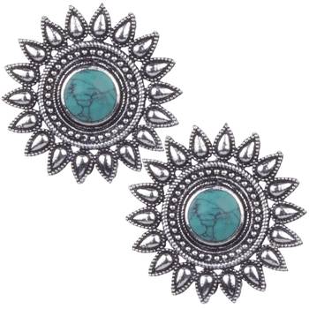 Foxy 
Oxidised Silver Round Shape Green Turquoise Stone Stud Earring For Women & Girls 1