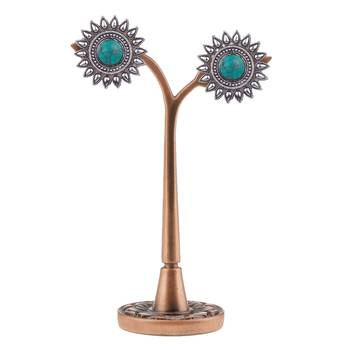 Foxy 
Oxidised Silver Round Shape Green Turquoise Stone Stud Earring For Women & Girls 3