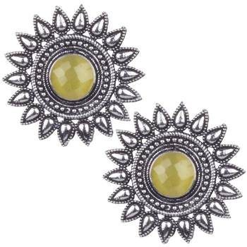 Comely Oxidised Silver Yellow Turquoise Stone Brass Stud Earring For Women & Girls 1