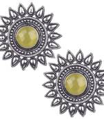 Comely Oxidised Silver Yellow Turquoise Stone Brass Stud Earring For Women & Girls