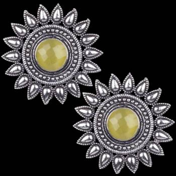 Comely Oxidised Silver Yellow Turquoise Stone Brass Stud Earring For Women & Girls 2