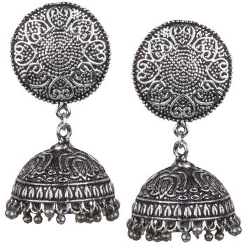 Handmade Designer Traditional Oxidised Silver Plated   For Brass Jhumki Earring 1