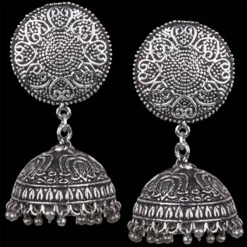 Handmade Designer Traditional Oxidised Silver Plated   For Brass Jhumki Earring 2