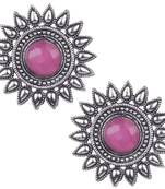 Comely Oxidised Silver Pink Turquoise Stone Brass Stud Earring For Women & Girls
