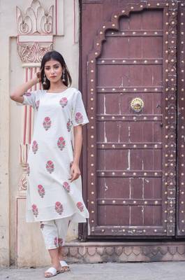 White Kurta with ankle length Pants 1