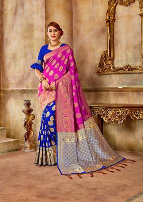 Blue Woven Art Silk Saree With Blouse 1